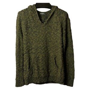 NEW Eddie Bauer Westbridge Hooded Knit Sweater V-Neck Olive Green Size Medium